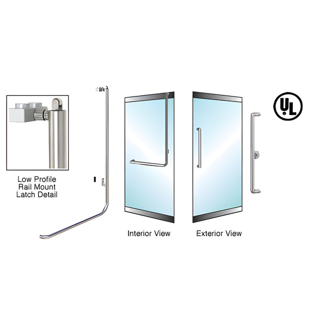 CRL-Blumcraft® Brushed Stainless Right Hand Reverse Low Profile Mount Keyed Access "X" Exterior, Top Securing Panic Handle
