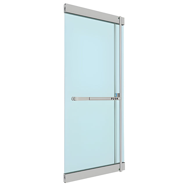 CRL-Blumcraft® Brushed Stainless Right Hand Reverse Rail Mount Keyed Access "F" Exterior, Top Securing Panic Handle