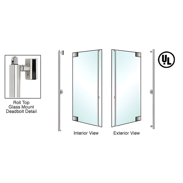 CRL-Blumcraft® Brushed Stainless Right Hand Reverse Roll Top Glass Mount Cylinder/Cylinder "F" Exterior Top Securing Deadbolt Handle
