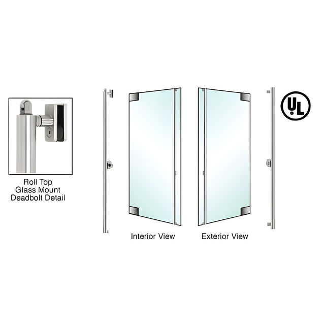 CRL-Blumcraft® Brushed Stainless Right Hand Reverse Roll Top Glass Mount Cylinder/Thumbturn "F" Exterior Top Securing Deadbolt Handle