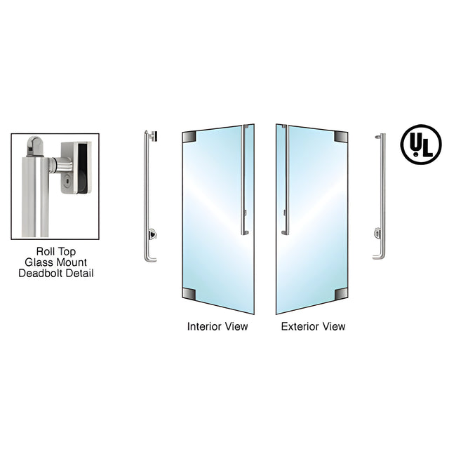CRL-Blumcraft® Brushed Stainless Right Hand Reverse Roll Top Glass Mount Cylinder/Thumbturn "J" Exterior Top Securing Deadbolt Handle