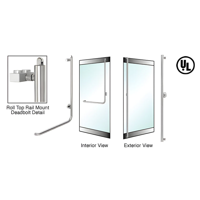 CRL-Blumcraft® Brushed Stainless Right Hand Reverse Roll Top Rail Mount Cylinder/Thumbturn "F" Exterior Top Securing Deadbolt Handle
