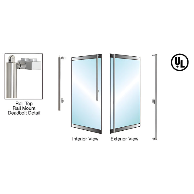 CRL-Blumcraft® Brushed Stainless Right Hand Reverse Roll Top Rail Mount "F" Exterior Top Securing Deadbolt Handle
