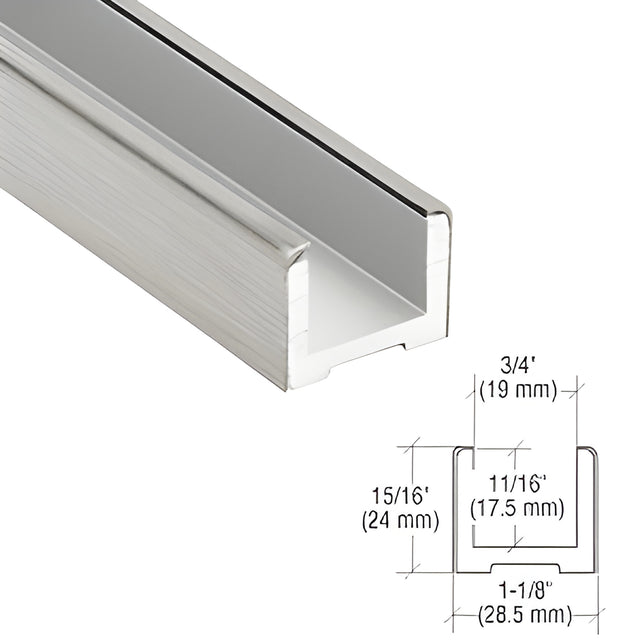CRL-Blumcraft® Brushed Stainless Wet Glaze U-Channel for 1/2" (12 mm) Glass 120"