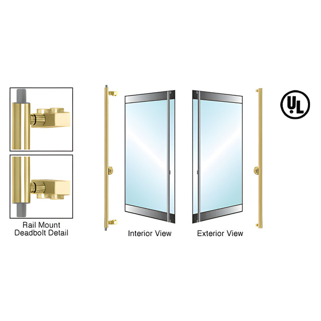 CRL-Blumcraft® Polished Brass Right Hand Reverse Rail Mount 'F' Exterior Top and Bottom Secured Deadbolt Handle