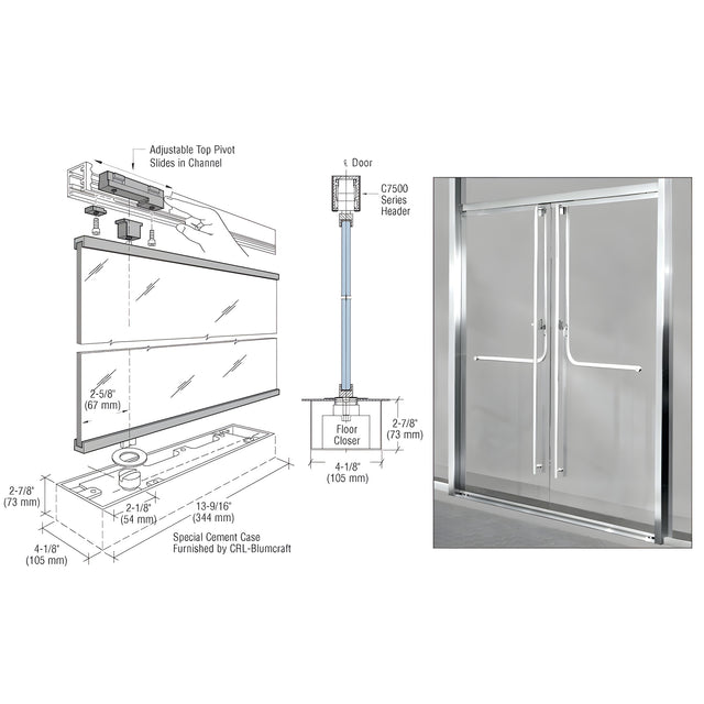 CRL-Blumcraft® Polished Stainless 1301 Entry Door 1/2" Glass w/Fixed Closer and Standard Top Pivot - No Lock
