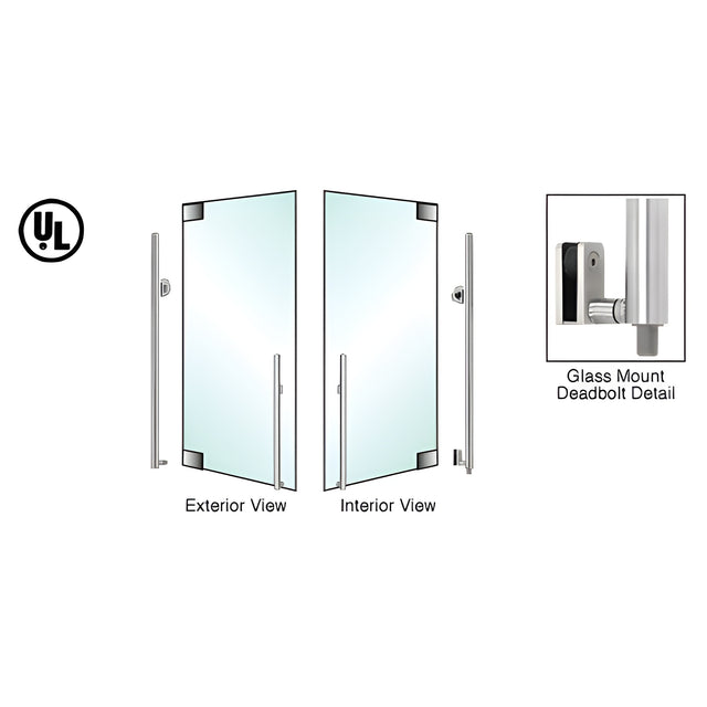 CRL-Blumcraft® Polished Stainless Left Hand Reverse Glass Mount Cylinder Outside, Thumbturn Inside 'KS' Exterior Bottom Securing Deadbolt Handle