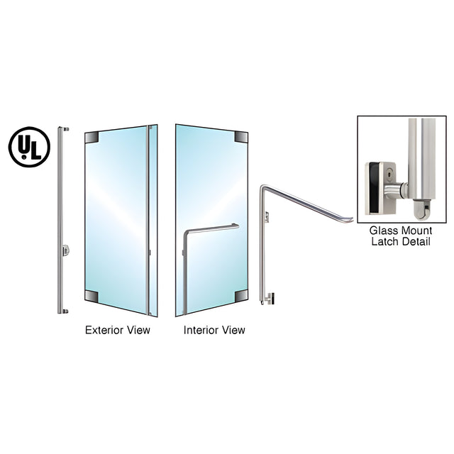 CRL-Blumcraft® Polished Stainless Left Hand Reverse Glass Mount Keyed Access 'F' Exterior Bottom Securing Panic Handle for 3/4" Glass