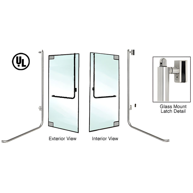CRL-Blumcraft® Polished Stainless Left Hand Reverse Glass Mount Keyed Access "D" Exterior, Top Securing Panic Handle