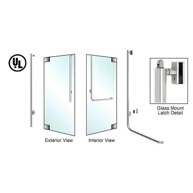 CRL-Blumcraft® Polished Stainless Left Hand Reverse Glass Mount Keyed Access "JS" Exterior, Top Securing Panic Handle