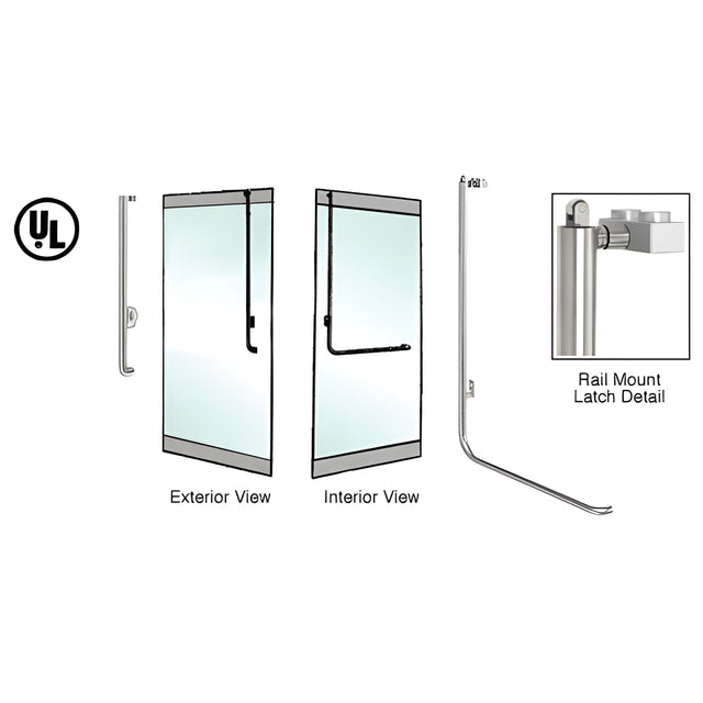 CRL-Blumcraft® Polished Stainless Left Hand Reverse Rail Mount Keyed Access "J" Exterior, Top Securing Panic Handle