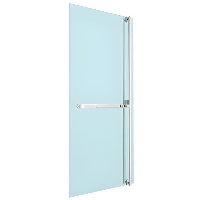 CRL-Blumcraft® Polished Stainless Right Hand Reverse Glass Mount Keyed Access "F" Exterior, Top Securing Panic Handle