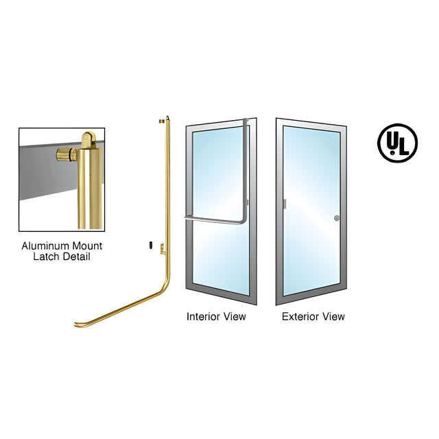 CRL-Blumcraft® Satin Brass Right Hand Reverse Aluminum Door Mount Retainer Plate "Z" Exterior, Top Securing Panic Handle