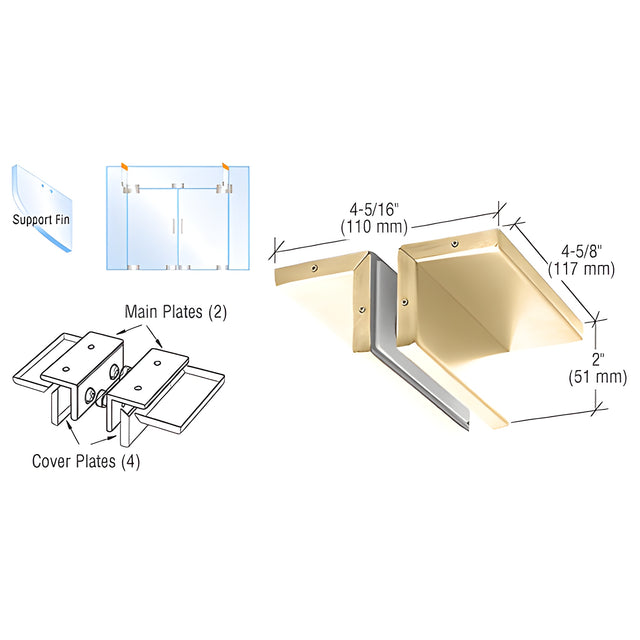 CRL Brass Ceiling Mounted Support Fin Bracket Patch Fitting