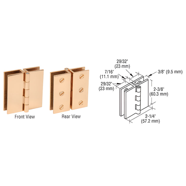CRL Brass Large Glass-to-Glass Out-Swing Set Screw Hinge