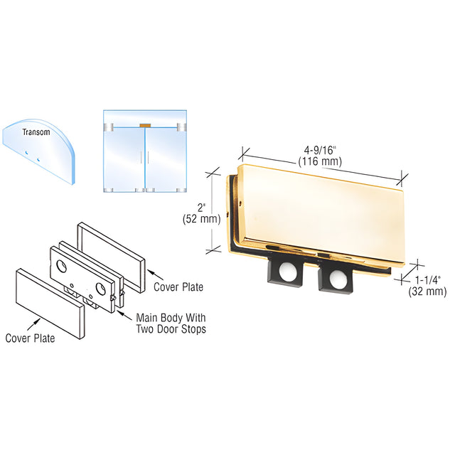 CRL Brass Transom Mounted Connector With Two Reversible Door Stops