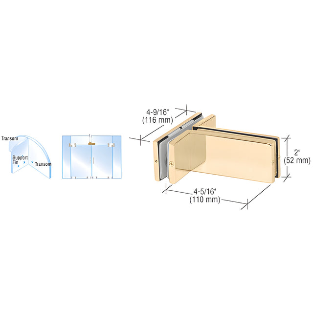 CRL Brass Transom Mounted Patch Connector with Support Fin Bracket
