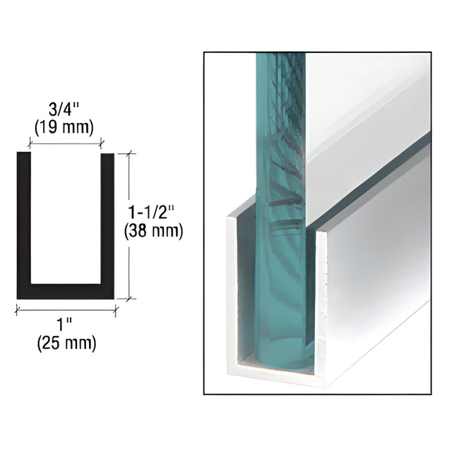 CRL Brite Anodized Wet / Dry Glaze 1-1/2" Deep U-Channel 240" Stock Length