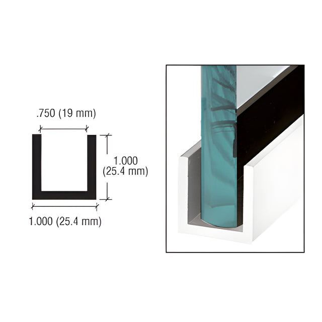 CRL Brite Anodized Wet / Dry Glaze 1" Deep U-Channel Custom Length