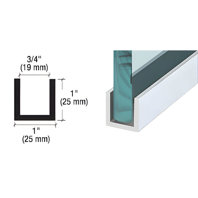 CRL Brite Anodized Wet / Dry Glaze 1" Deep U-Channel 120" Stock Length