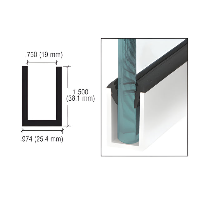 CRL Brite Brushed Anodized Wet / Dry Glaze 1-1/2" Deep U-Channel Custom Length