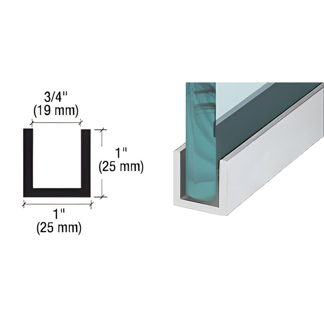 CRL Brite Brushed Anodized Wet / Dry Glaze 1" Deep U-Channel 120" Stock Length