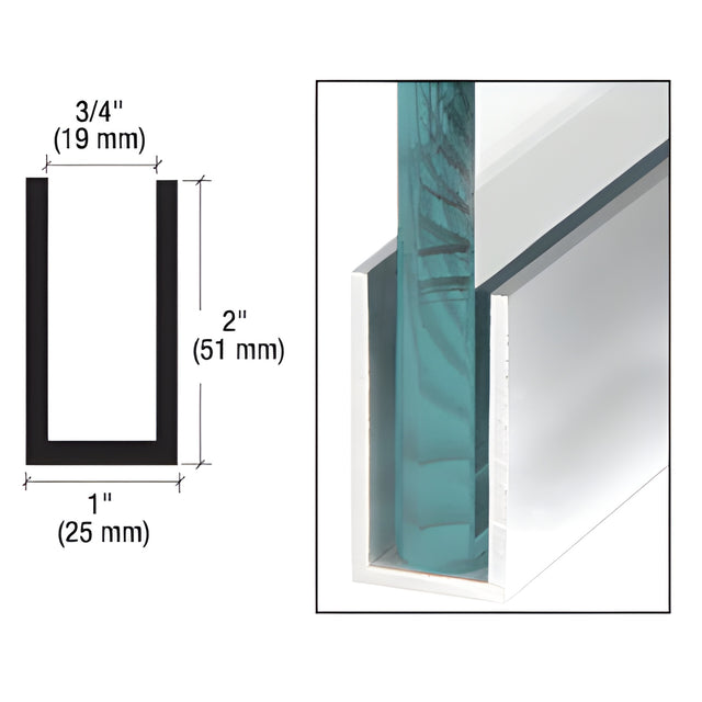 CRL Brite Brushed Anodized Wet / Dry Glaze 2" Deep U-Channel 240" Stock Length
