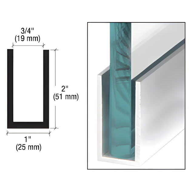 CRL Brite Brushed Anodized Wet / Dry Glaze 2" Deep U-Channel Custom Length