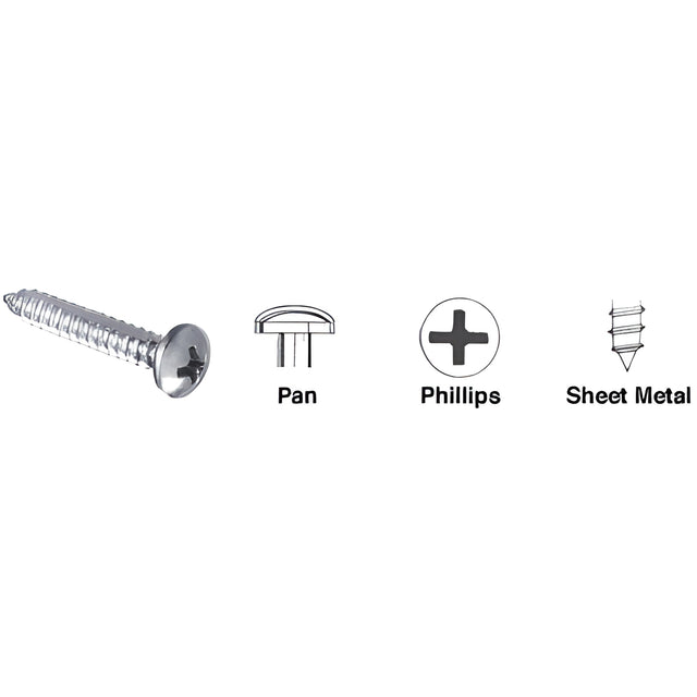 CRL Brite Zinc Chromate 8 x 3/8" Pan Head Phillips Tapping Sheet Metal Screws