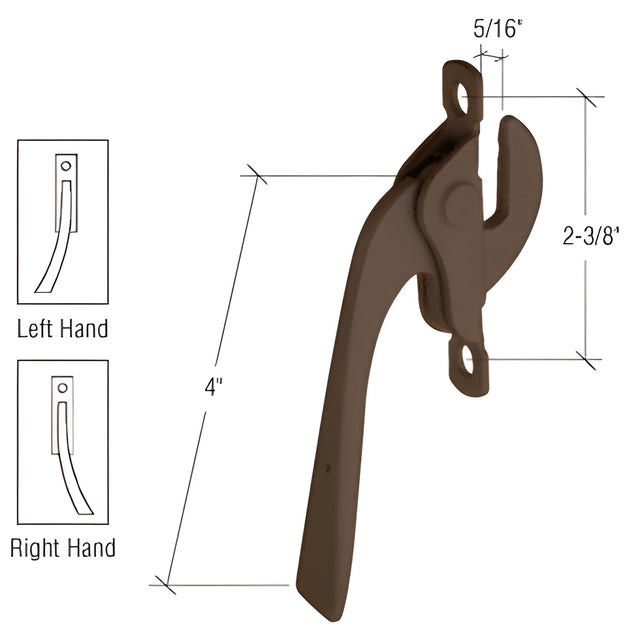 CRL Bronze Left Hand Casement Window Lock - 2-3/8" Screw Holes