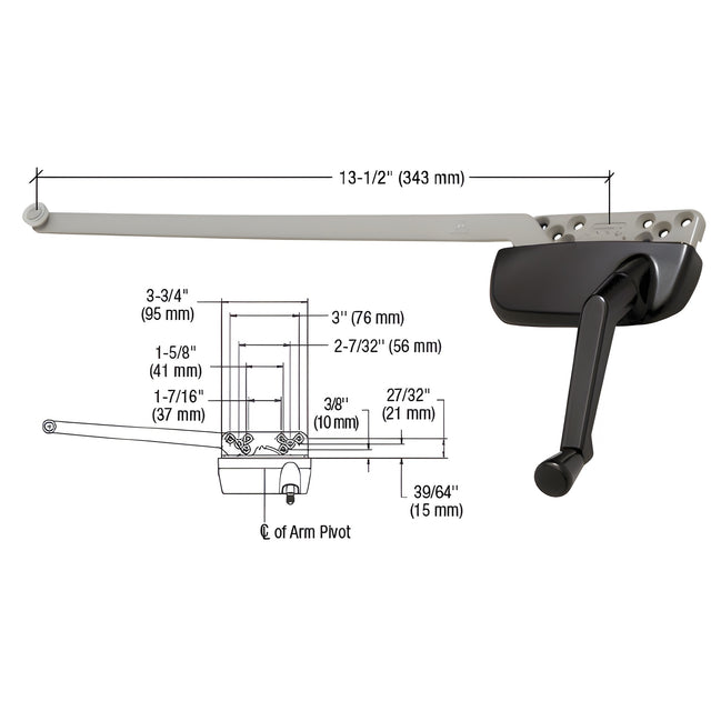 CRL Bronze Right Hand Ellipse Style Casement Operator with 13-1/2" Single Arm