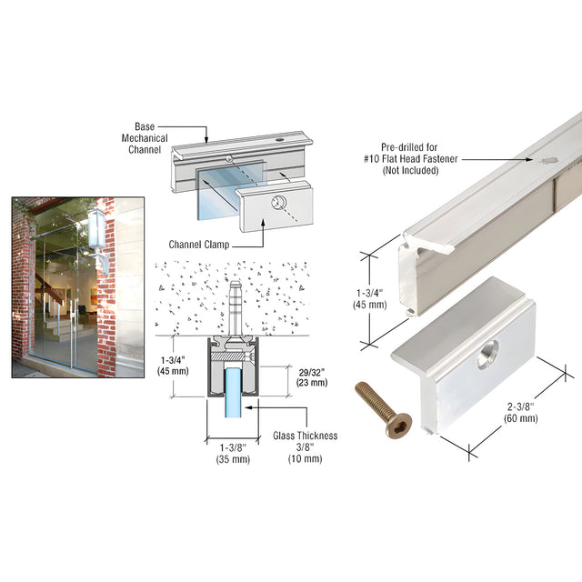 CRL Brushed Brite Anodized 10' Mechanical Glazing Channel for 3/8"