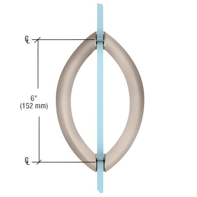 CRL Brushed Nickel 6" Crescent Style Back-to-Back Pull Handles Without Metal Washers