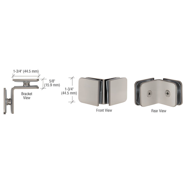 CRL Brushed Nickel 90 Degree Traditional Style Glass-to-Glass Clamp