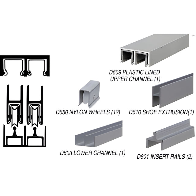 CRL Brushed Nickel Deluxe Track Assembly D609 Upper and D603 Lower Track with Nylon Wheels