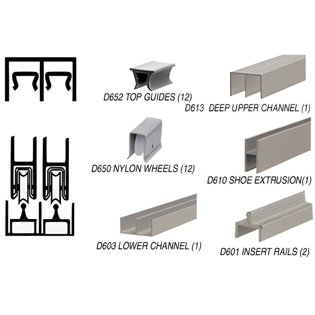 CRL Brushed Nickel Deluxe Track Assembly D613 Upper and D601 Rail with Nylon Wheels