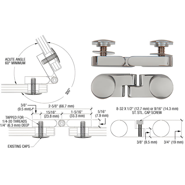 CRL Brushed Nickel Low Profile Cap Angle Panel Connector