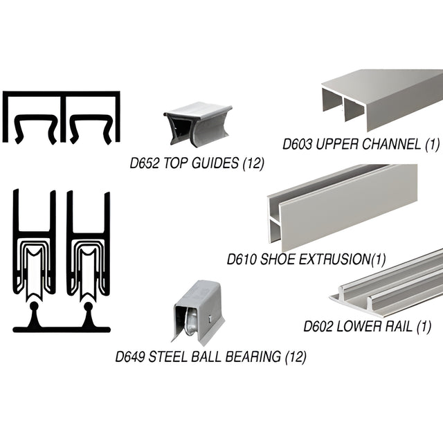 CRL Brushed Nickel Track Assembly D603 Upper and D602 Lower Track With Steel Ball-Bearing Wheels