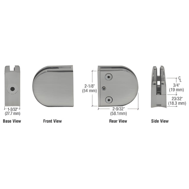 CRL Brushed Nickel Z-Series Round Type 2" Radius Base Zinc Clamp for 3/8" Glass