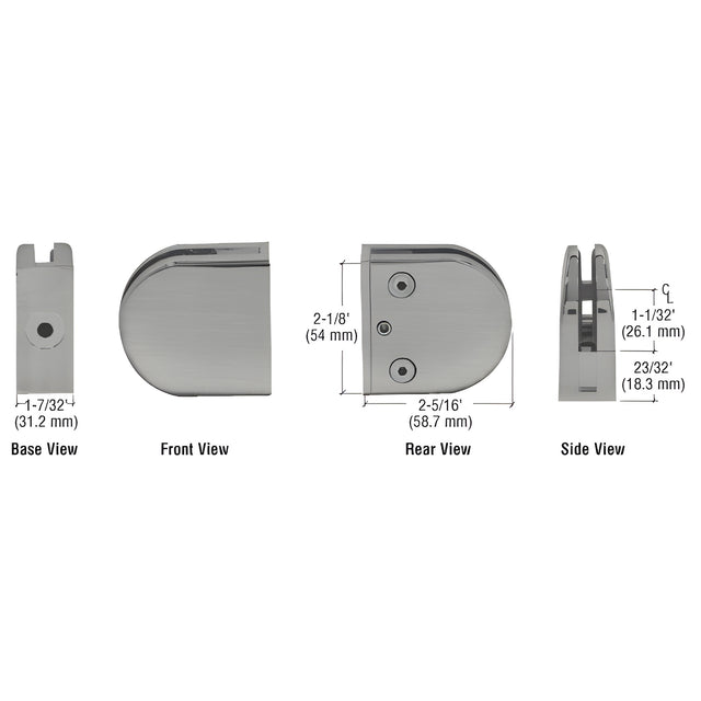 CRL Brushed Nickel Z-Series Round Type Flat Base Zinc Clamp for 1/2" Glass