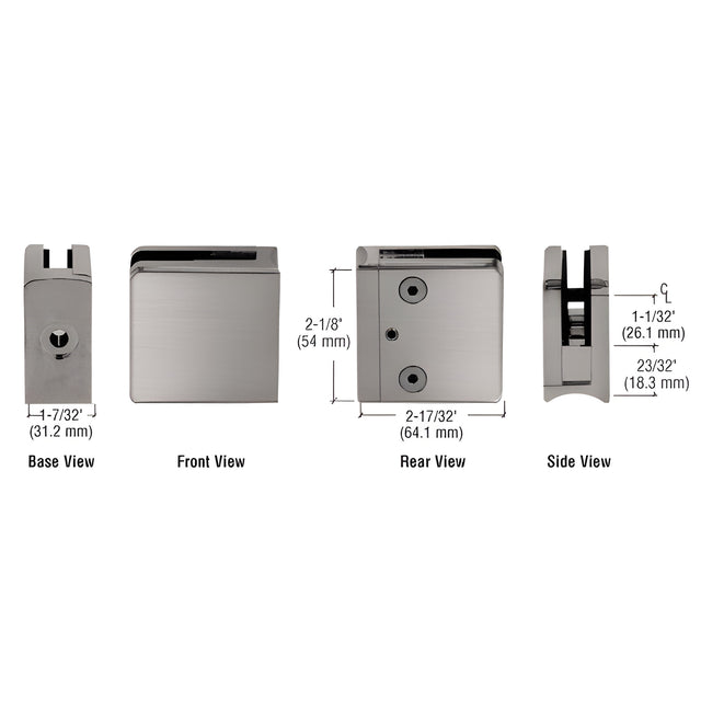 CRL Brushed Nickel Z-Series Square Type Radius Base Zinc Clamp for 1/2" Glass