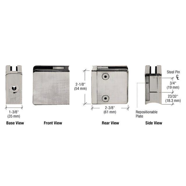 CRL Brushed Nickel Z-Series Square Type Radius Base Zinc Clamps for 3/8" and 1/2" Glass with Repositionable Plate