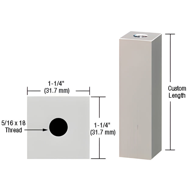 CRL Brushed Stainless 1-1/4" Square Standoff Base Custom Length