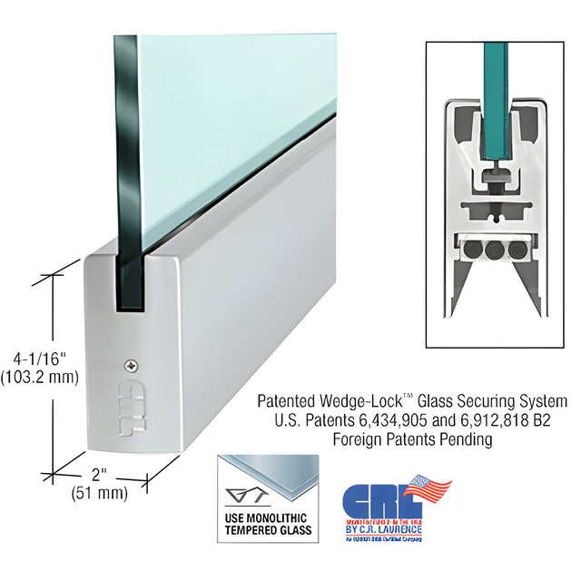 CRL Brushed Stainless 1/2" Glass 4" Square Door Rail Without Lock - 35-3/4" Length