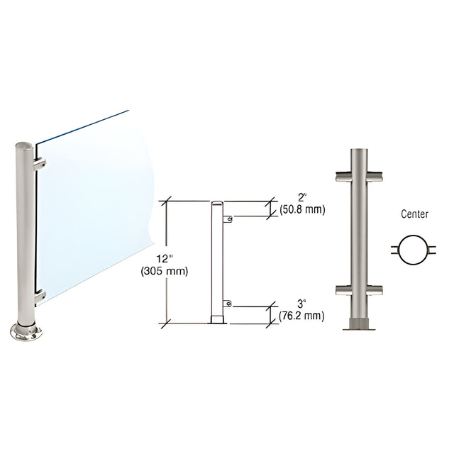 CRL Brushed Stainless 12" High 1" Round PP55 Slimline Series Straight Front Counter/Partition Center Post
