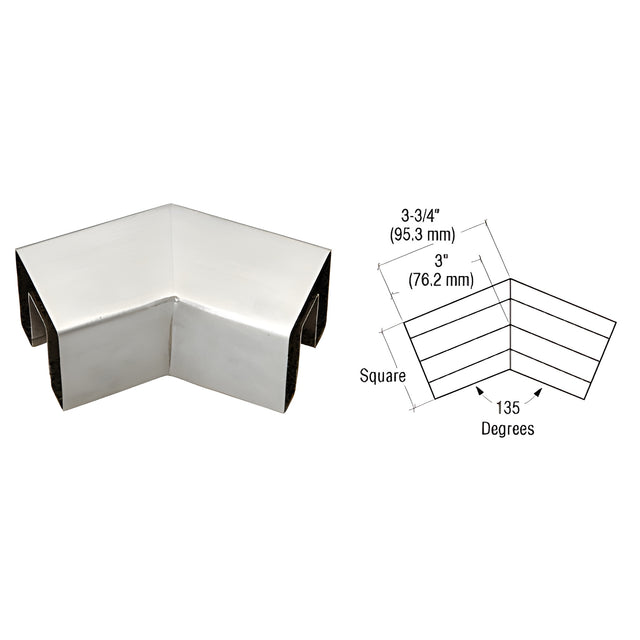 CRL Brushed Stainless 135 Degree Crisp Corner Square Cap Horizontal Corners