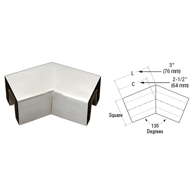 CRL Brushed Stainless 135 Degree Crisp Corner Square Cap Horizontal Corner
