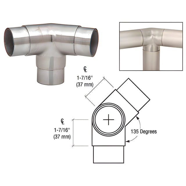 CRL Brushed Stainless 135 Degree Side Outlet Elbow for 1-1/2" Tubing