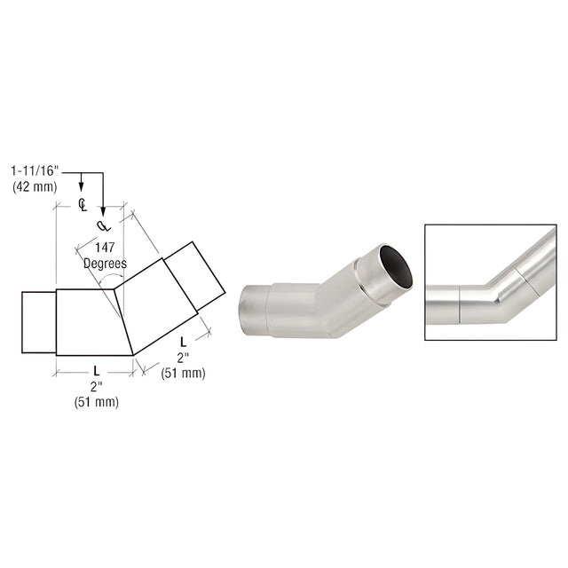 CRL Brushed Stainless 147 Degree Flush Angle for 2" Tubing