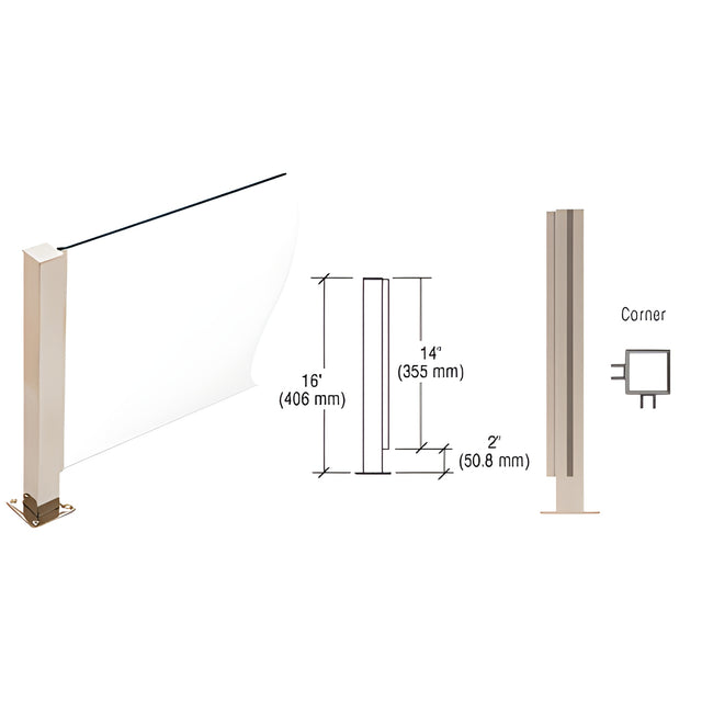 CRL Brushed Stainless 16" High 1-1/2" Square PP41 Plaza Series Counter/Partition Corner Post With Air Space